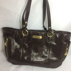 Brown patent leather coach bag purse tote